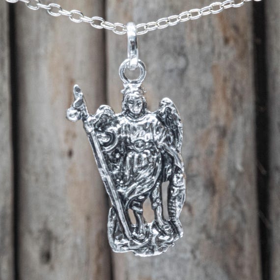 Sterling Silver Archangel Raphael Pendant Necklace: Catholic San