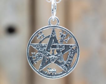 925 Silver Tetragrammaton Necklace, Pentagram Pentacle Pendant Wiccan, Spiritual Jewelry, Pentacle Pendant Necklace MAD066