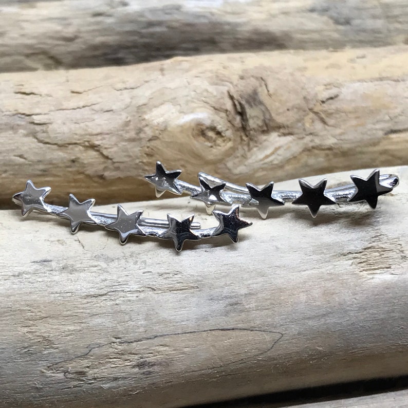 ear climber earrings Star ear crawlers Sterling Silver Stars Ear Climber Five star earrings IZS133