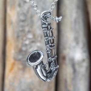 Sterling Silver Saxophone Pendant Necklace | Jazz Musician Gift | Musical Instrument Jewelry | Saxophone Charm Music Necklace TNA114