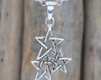Tiffany and Co Silver Triple Stars Necklace Pendant 17.5 Inch