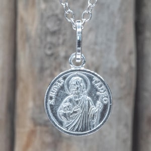 St. Jude Thaddeus Medal Necklace | Sterling Silver Patron Saint of Hope | San Judas Tadeo Catholic Pendant for Difficult Causes VTS198