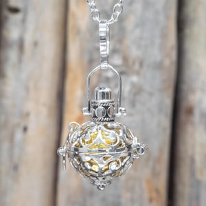 Harmony Ball Pendant Necklace for Pregnancy | Angel Caller Bola Chime Jewelry | Spiritual Gift for Mom | Silver Filigree Necklace CLT129
