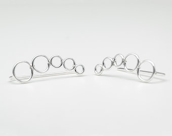 Sterling Silver Circle Ear Climber Earrings – Handmade Geometric Jewelry