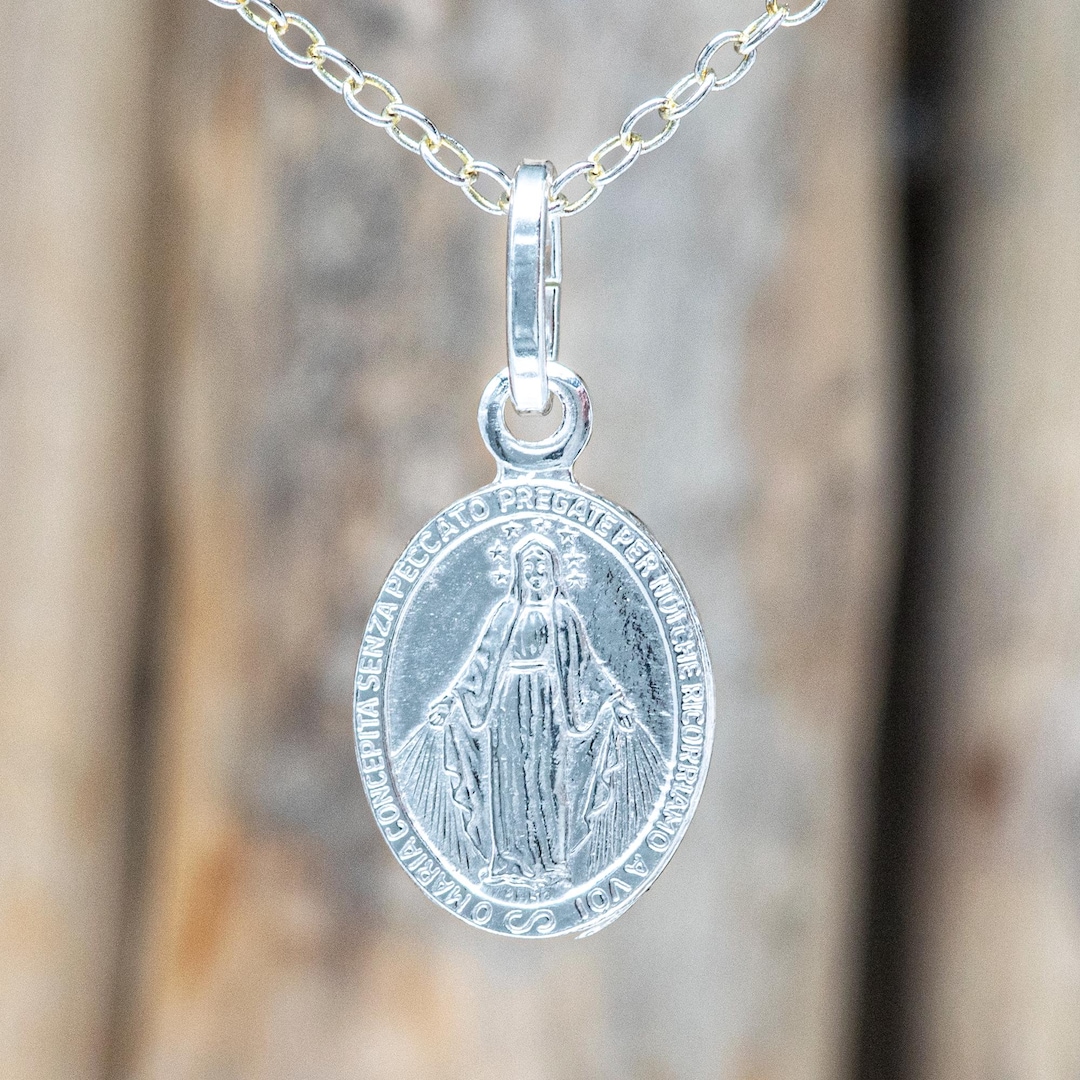 Tiny Miraculous Medal 925 Sterling Silver Dainty Virgin Mary Pendant ...
