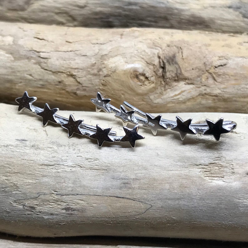 ear climber earrings Star ear crawlers Sterling Silver Stars Ear Climber Five star earrings IZS133