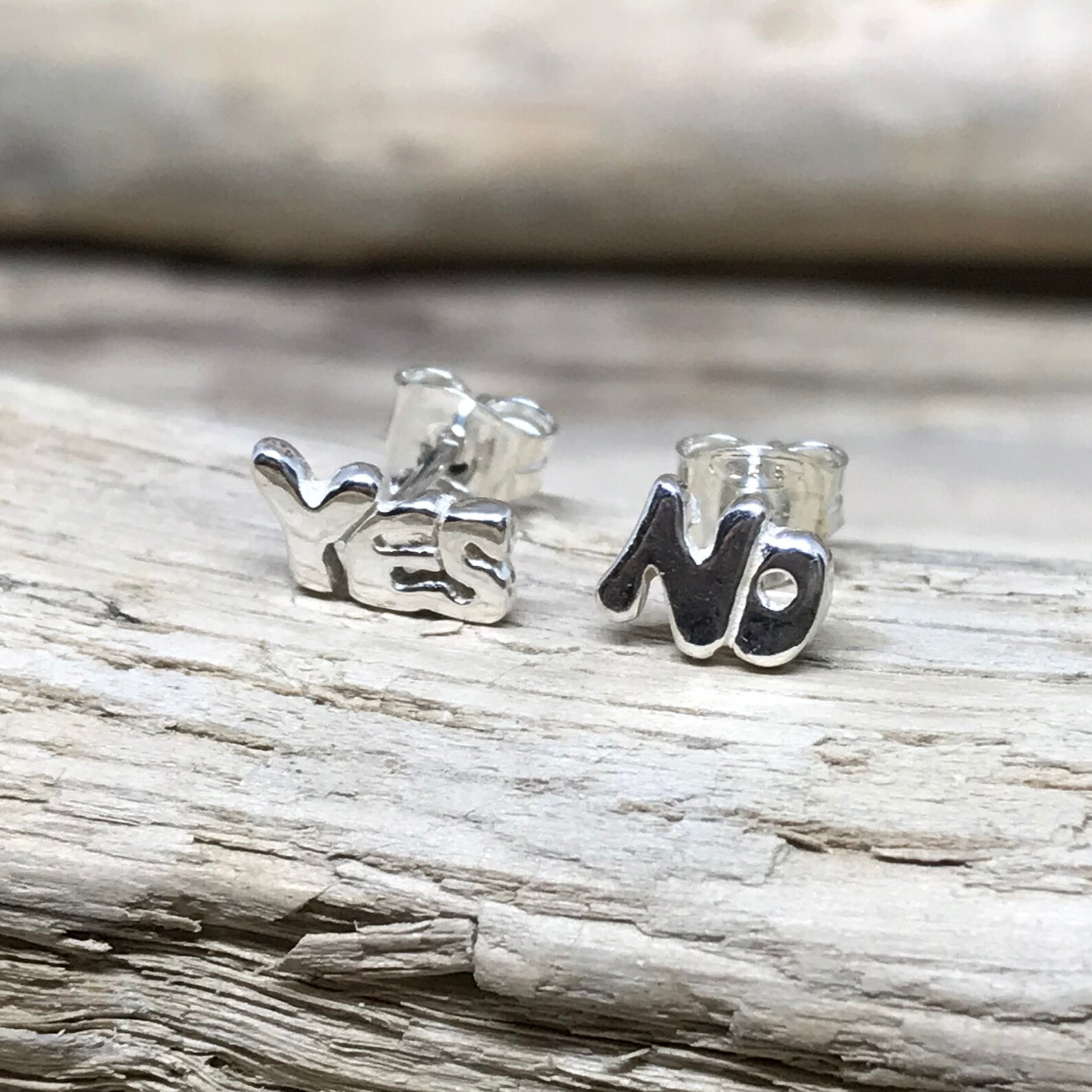 925 Sterling Silver YES NO Stud Earrings Sterling Silver Etsy