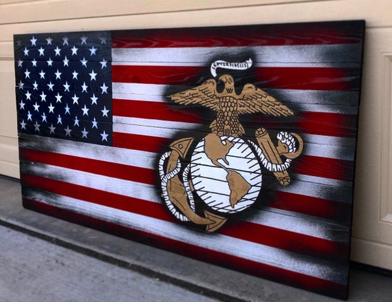 Usa Marine Elmblem Flag Red And White Stripes Offically Etsy