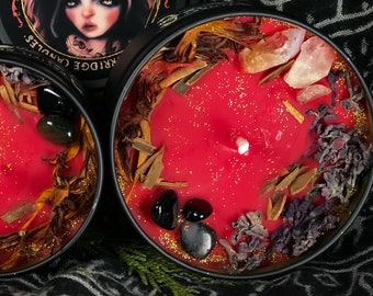 PERSEPHONE * Artisan Candle, Crystal Magic, Witchy Goddess, Cinnamon Candy, Spring, Citrine, Obsidian, Lavender, Lucifer’s Tongue, Crocosmia