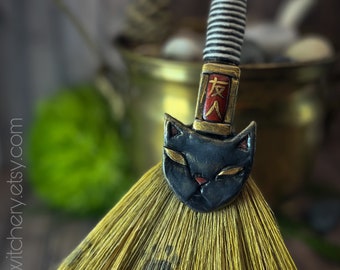 BESOM WITCH BROOM* Sculpture, Art, Witch, Altar, Purity, Curio, Folklore, Kitty, Cat Familiar, Spell Craft, Magick, Japanese, Friend