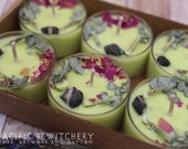 THREE WISHES 6 pc. Artisan Tea Light Set, Luck, Fortune, Intention, Witchy, Ritual, Wishing Stone, Ylang-Ylang, Cedarwood Blanc, Bamboo