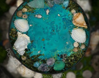 BLACK SEA * XL 4-Wick Artisan Candle, Meditation, Ocean, Diver, Copper Hat, Deep Sea, Seashells, Anchor, Marine, Kelp Forest, Charms