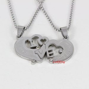 Stainless steel couples heart necklace, couples necklace, anniversary necklace, love necklace, I love you necklace, steel heart, NE601