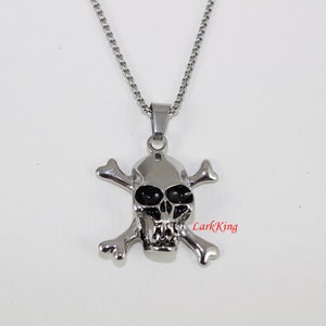 Pirate necklace, skull necklace, skeleton necklace, stainless steel pirate skull necklace, skull pendant, steel skull, skull jewelry, NE7021