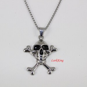 Pirate necklace, skull necklace, skeleton necklace, stainless steel pirate skull necklace, skull pendant, steel skull, skull jewelry, NE7020