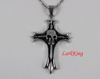 Collier croix en acier inoxydable, tête de mort croix, baptême, cadeau, cadeau de confirmation religieuse, cadeau de baptême catholique, NE5017