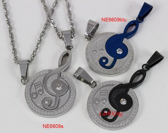 Couples necklaces, music necklace, love necklace, blue necklace, black necklace, I love you necklace, sister necklace, stainless, NE6609