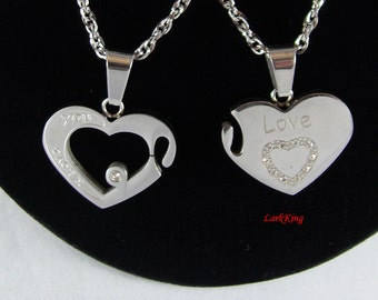 Heart necklace, stainless steel couple heart necklace, love necklace, I love you necklace, couple necklace, friendship necklace, NE605