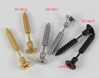 Screw stud earrings, black stud earrings, black studs, black earrings, statement studs, men studs, surgical steel studs, gold studs, SE3461