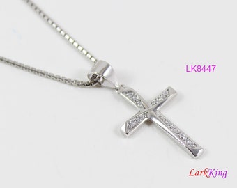 Sterling silver cross necklace, small cross necklace, unique cross pendant, cross necklace women, cross for girl, christian jewelry,  LK8447