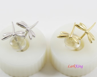 Sterling silver tiny dragonfly stud earrings, 14K white gold and gold filled 925 sterling silver studs, animal earrings, studs girl, LK15006