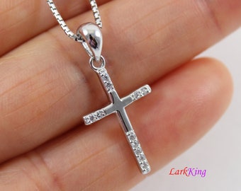 Cross necklace, sterling silver cross pendant, sterling cross necklace, tiny cross necklace, religious necklace, catholic necklace, NE8205