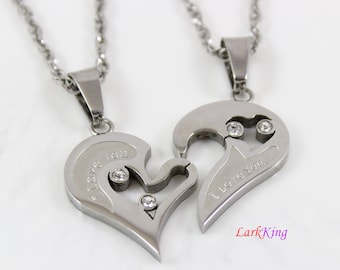 Couples heart necklace, couples necklaces, stainless steel heart necklace, love necklace, I love you necklace,  friendship necklace, NE6610