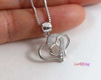 Collar de doble corazón en plata de ley: joyería para madre e hija; LK9255