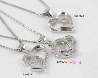 Sterling silver heart necklace,double heart necklace,mother and daughter necklace,heart necklace for mom,mother's day gift, Larkking LK9226