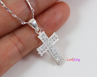 ★LECYTO★ Crystal Cross NecklaceSilver Sterling Silver Cross Necklace, Silver Cross, Cross Pendant