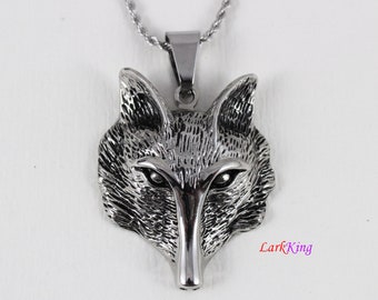 Fox necklace, animal necklace, stainless steel, fox head necklace, fox pendant, unique fox necklace, popular fox necklace, NE7002