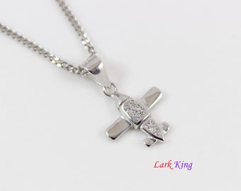 Sterling silver small airplane necklace, silver helicopter charm necklace, silver airplane pendant, airplane necklace for boys, LK13063