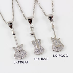 Sterling silver Guitar necklace, silver music necklace, electric guitar necklace, silver bass guitar pendant, rock music jewelry, LK13027