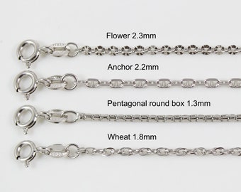 Sterling silver flower chain, anchor chain, pentagonal round box chain, wheat chain, necklace chain, 925 silver