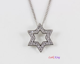 Sterling silver six star necklace, silver Star of David pendant, Star of David jewelry, silver six star charm necklace, star gift, LK13064