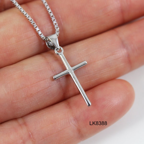 Small cross necklace, sterling silver cross necklace, simple cross pendant, cross necklace girl, cross for boy, Christian jewelry,  LK8388