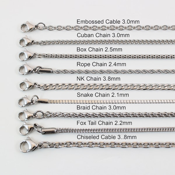 Stainless steel necklace chain, rope chain, box chain, cable, curb chain, chain necklace for men, chain for women, chain for pendant