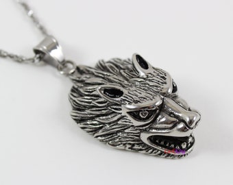 Wolf necklace, animal necklace, stainless steel, wolf head necklace, wolf pendant, unique wolf necklace, popular wolf necklace, LK7125