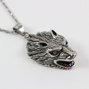 Wolf necklace, animal necklace, stainless steel, wolf head necklace, wolf pendant, unique wolf necklace, popular wolf necklace, LK7125