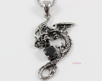 Stainless steel dragon necklace, dragon with ball pendant, dragon warrior necklace, flying dragon necklace,dragon necklace for men, LK7136