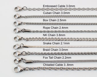 Stainless steel necklace chain, rope chain, box chain, cable, curb chain, chain necklace for men, chain for women, chain for pendant