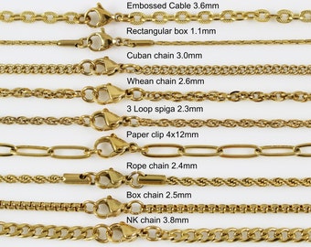 18K gold filled stainless steel necklace chain, Spiga chain, Rope chain, Box chain, Cuban chain, gold necklace for women, gold chain for men