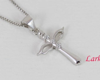 Small angel wings cross necklace, sterling silver angel cross pendant, cross necklace, wings necklace, unique cross pendant,  NE8332