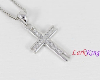Small cross necklace, sterling silver cross necklace, zircon cross, simple cross pendant, religion cross necklace, christian jewelry, NE8380