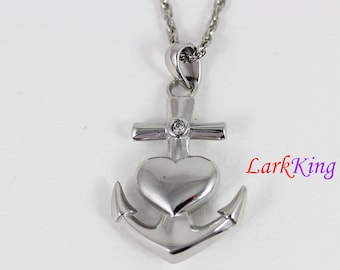 Stainless steel double sided anchor necklace, heart anchor pendant, sailor necklace, friendship necklace, sailing gift, Larkking NE7112