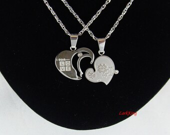 Stainless steel couples heart necklace, love necklace, double heart necklace, love heart necklace, couples necklace, sister necklace, NE606