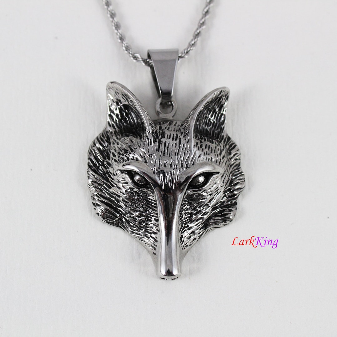 Fox Necklace, Animal Necklace, Stainless Steel, Fox Head Necklace, Fox