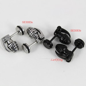 Grenade stud earrings, black stud earrings, grenade stud, unique studs, unique gifts, men stud earrings, men earrings, LarkKing SE3083