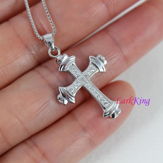 Sterling Silver Cross Necklace Ornate Cross Pendant Cross Charm