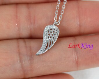 Sterling silver angel wing necklace, personalized necklace, initial necklace, wing necklace, customized necklace, unique gift, NE8411